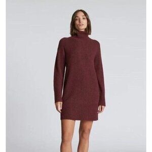 Everlane Cozy Stretch Sweater Dress Size M Burgundy Turtleneck Knit Mini Wool